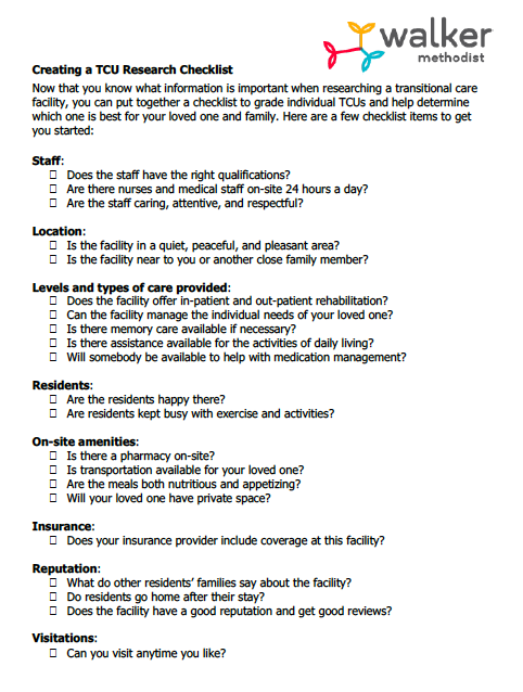 Grading Guide for Researching transitional care Facilities