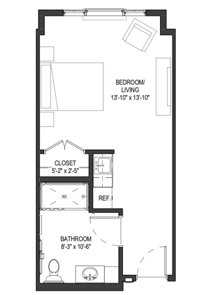 The Red Admiral - 416 sq ft, studio (MC)