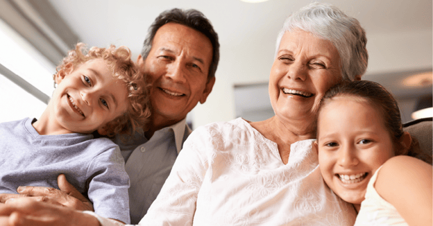 Senior couple with grandchildren